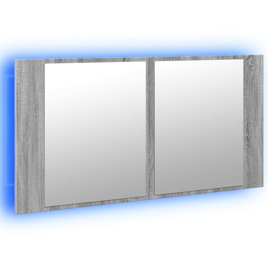 Badkamerkast met spiegel en LED 90x12x45 cm acryl grijs sonoma - Afbeelding 5