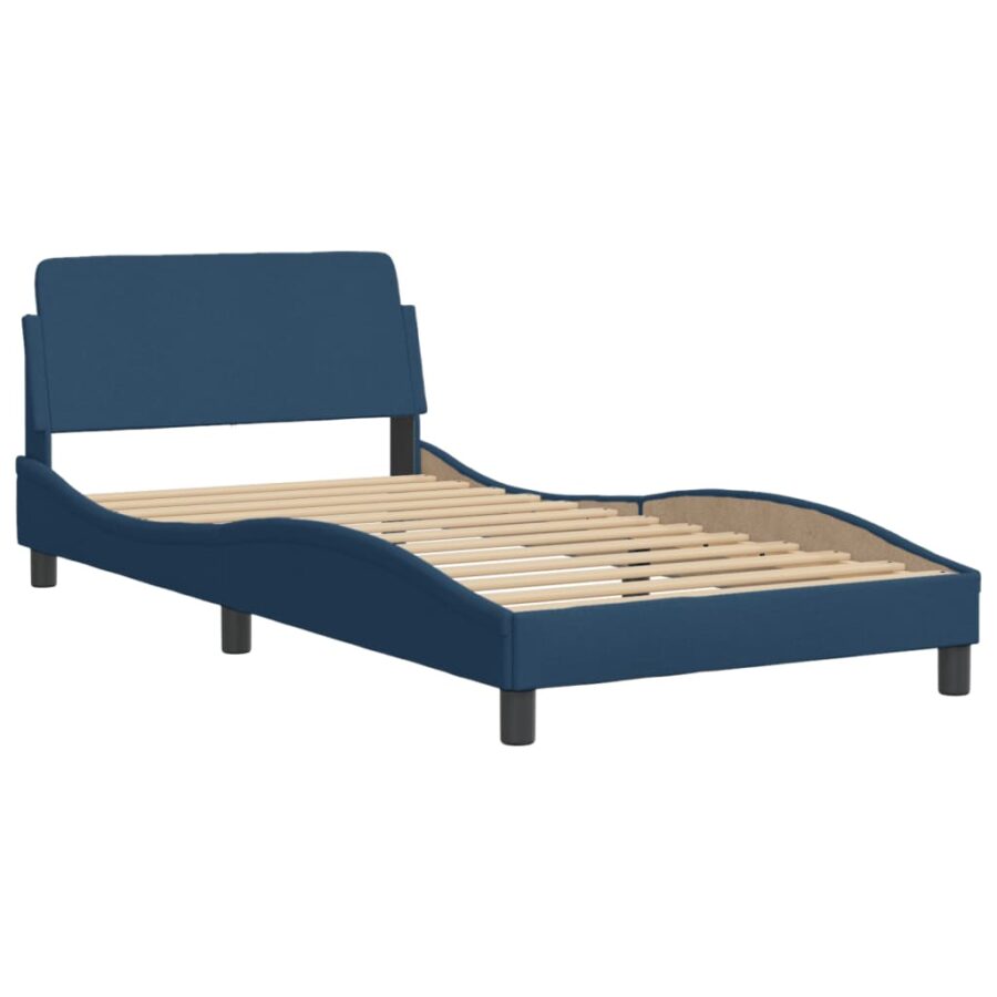 Bedframe met hoofdeinde zonder matras 100x200 cm stof blauw - Afbeelding 3