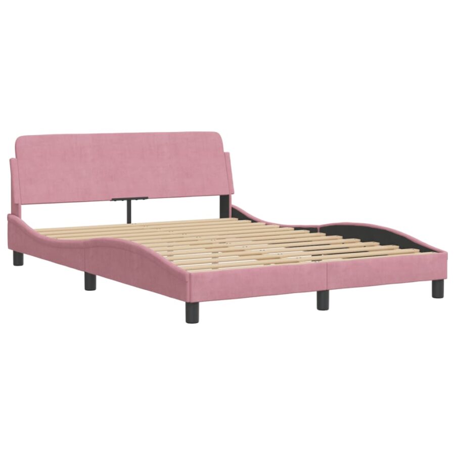 Bedframe met hoofdeinde zonder matras 140x190 cm fluweel roze - Afbeelding 3