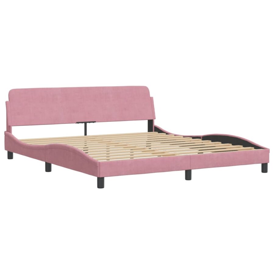 Bedframe met hoofdeinde zonder matras 180x200 cm fluweel roze - Afbeelding 3