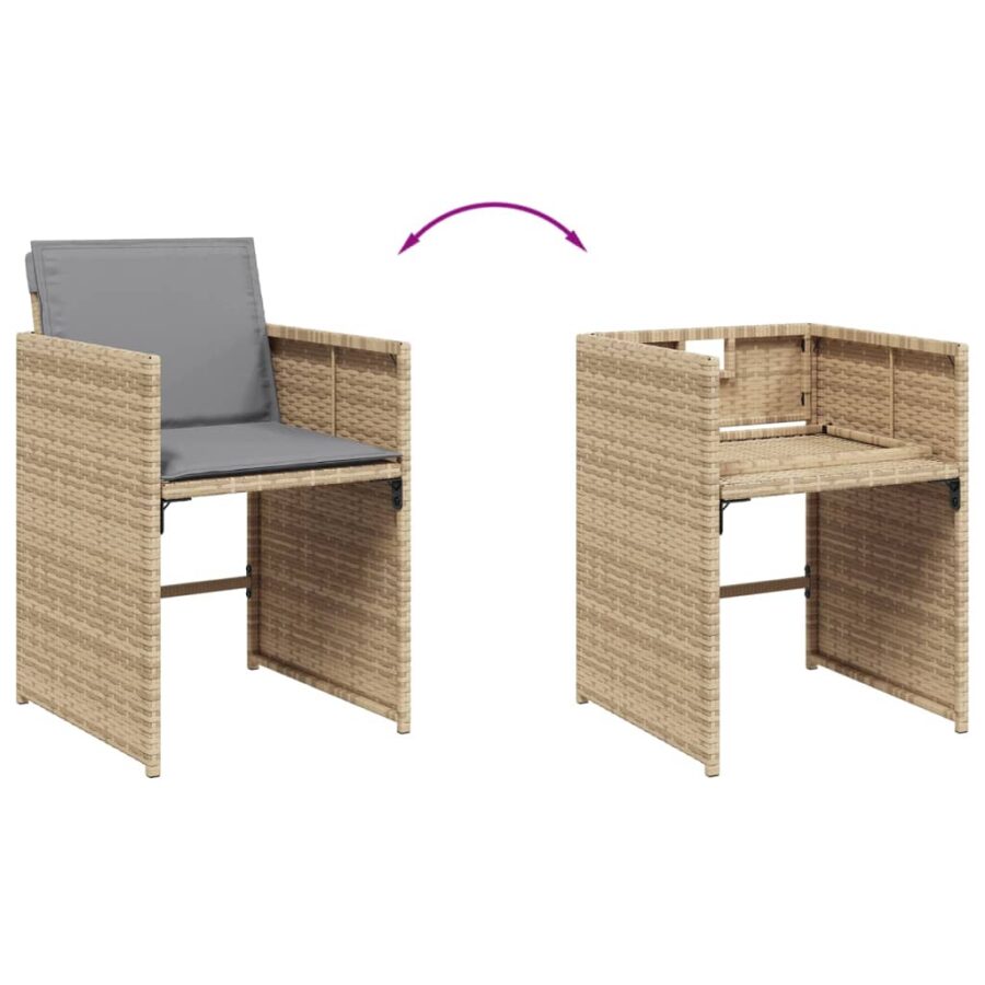 9-delige Tuinset met kussens poly rattan gemengd beige - Afbeelding 6