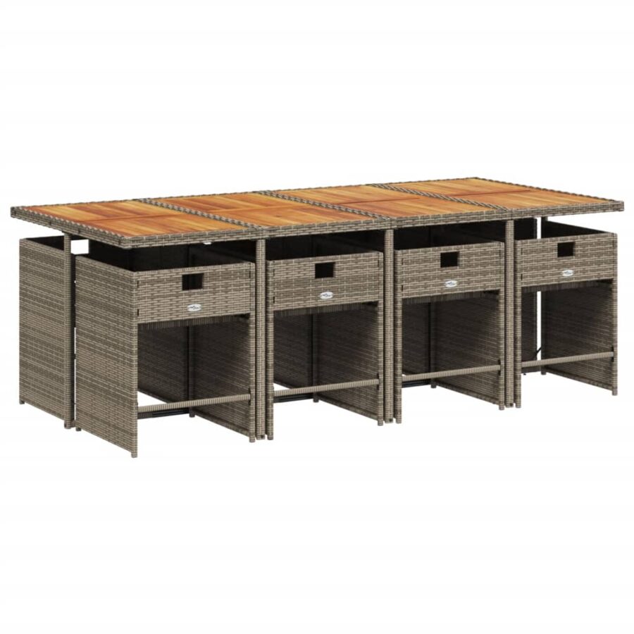 9-delige Tuinset met kussens poly rattan grijs - Afbeelding 3