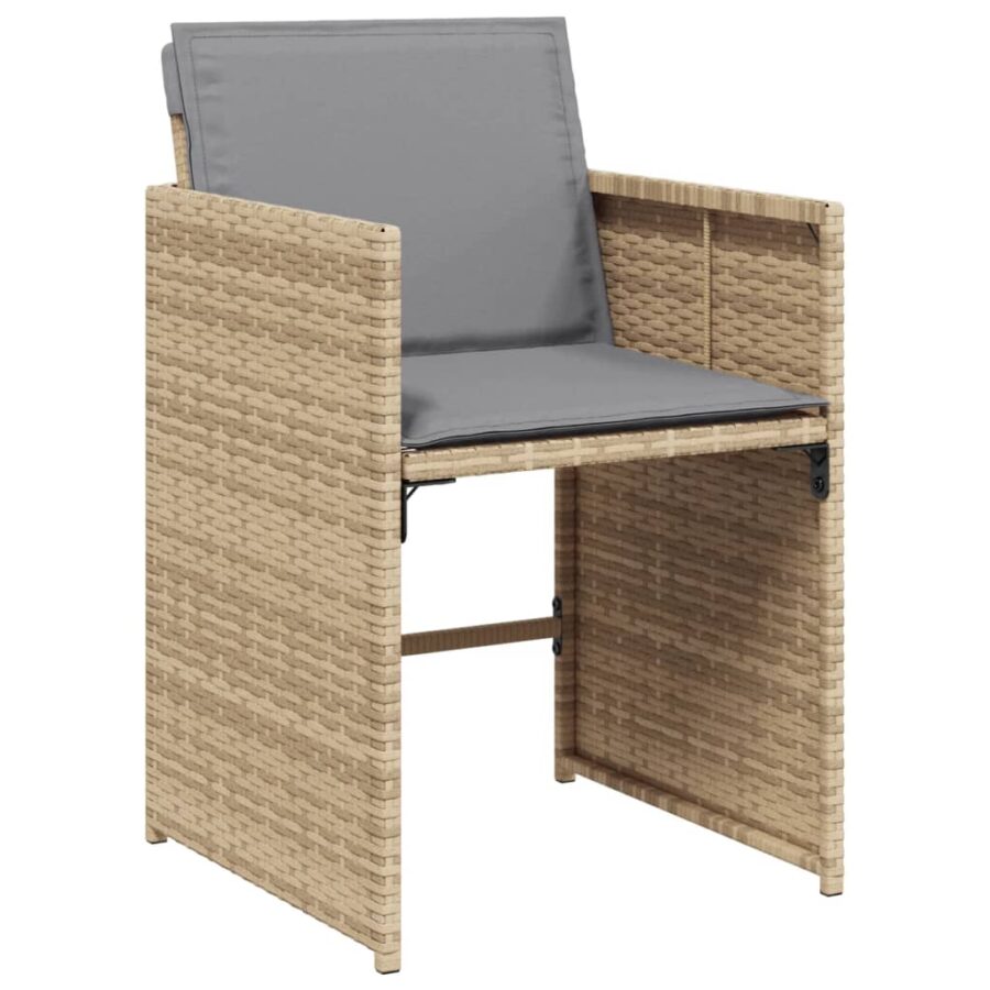 9-delige Tuinset met kussens poly rattan gemengd beige - Afbeelding 5