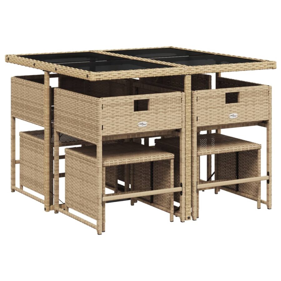 9-delige Tuinset met kussens poly rattan gemengd beige - Afbeelding 3