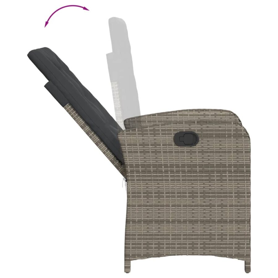 9-delige Tuinset met kussens poly rattan grijs - Afbeelding 5