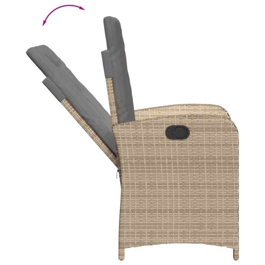 9-delige Tuinset met kussens poly rattan gemengd beige - Afbeelding 5
