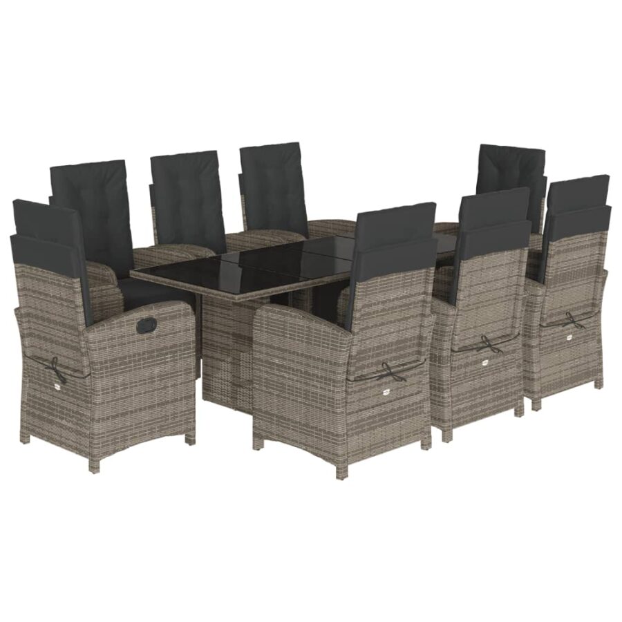 9-delige Tuinset met kussens poly rattan grijs - Afbeelding 2
