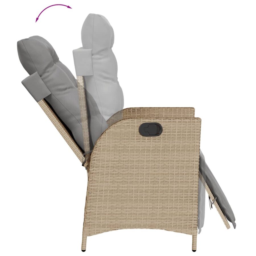 9-delige Tuinset met kussens poly rattan gemengd beige - Afbeelding 7