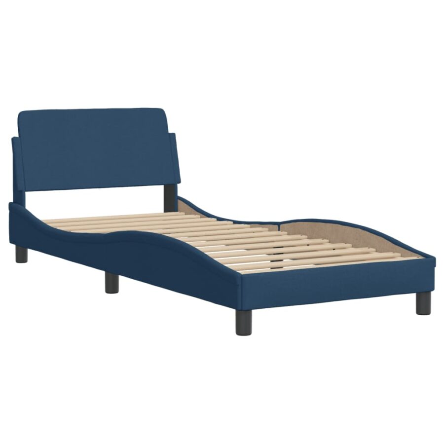 Bedframe met hoofdbord stof blauw 90x200 cm - Afbeelding 7