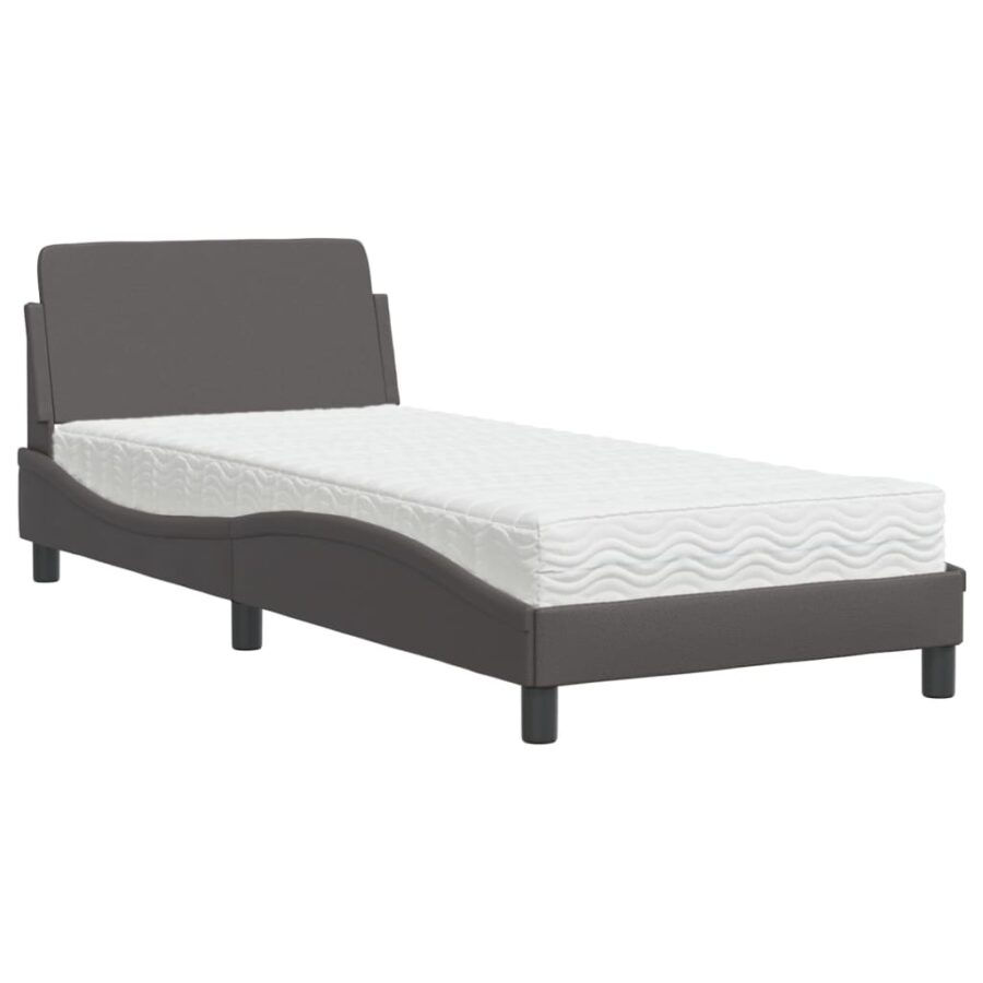 Bed met matras kunstleer grijs 90x190 cm - Afbeelding 2