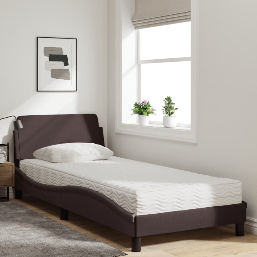 Bed met matras stof donkerbruin 90x200 cm - Afbeelding 3