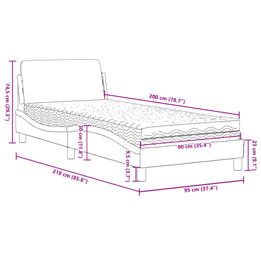 Bed met matras fluweel zwart 90x200 cm - Afbeelding 9