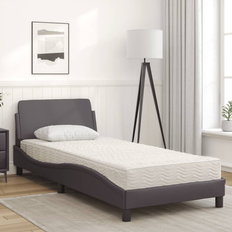 Bed met matras kunstleer grijs 90x200 cm - Afbeelding 3