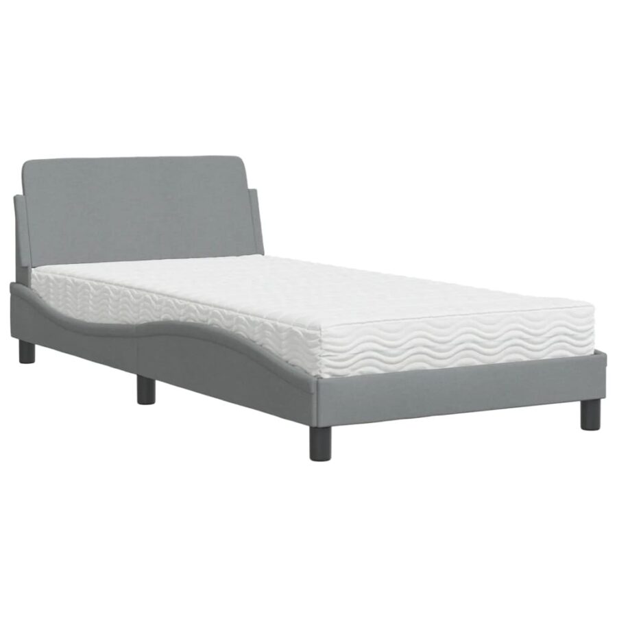 Bed met matras stof lichtgrijs 100x200 cm - Afbeelding 2