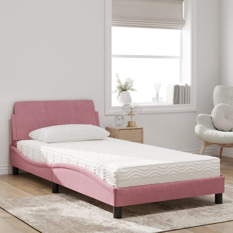 Bed met matras fluweel roze 100x200 cm - Afbeelding 3
