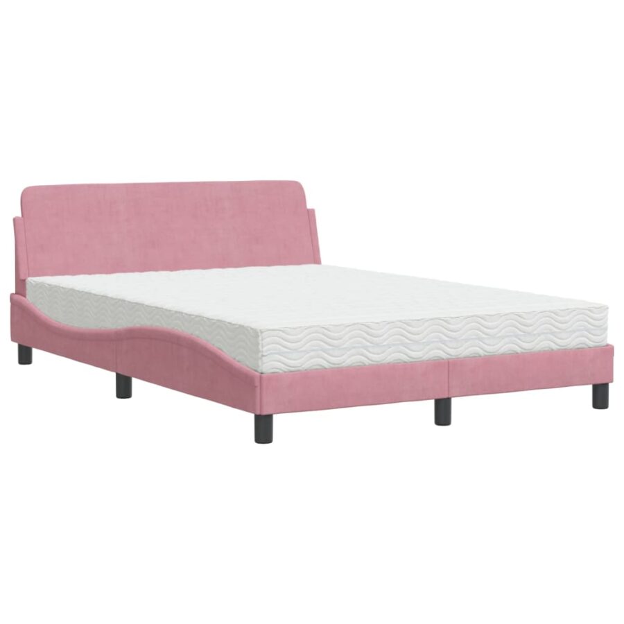 Bed met matras fluweel roze 140x190 cm - Afbeelding 2