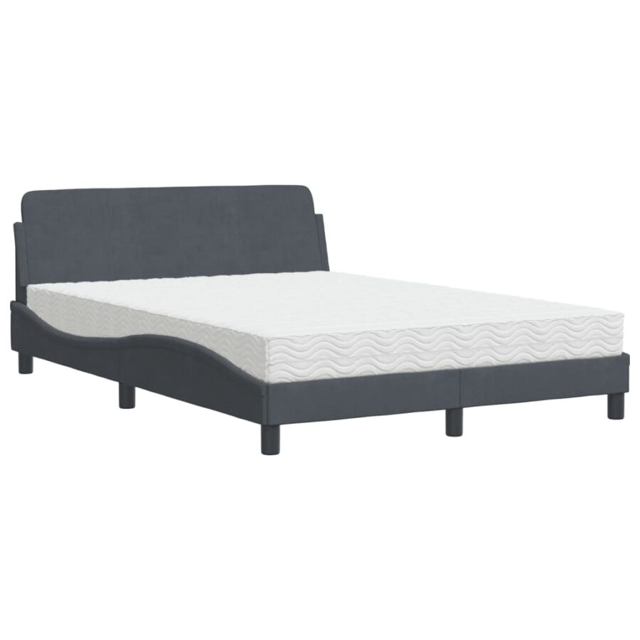 Bed met matras fluweel donkergrijs 140x200 cm - Afbeelding 2