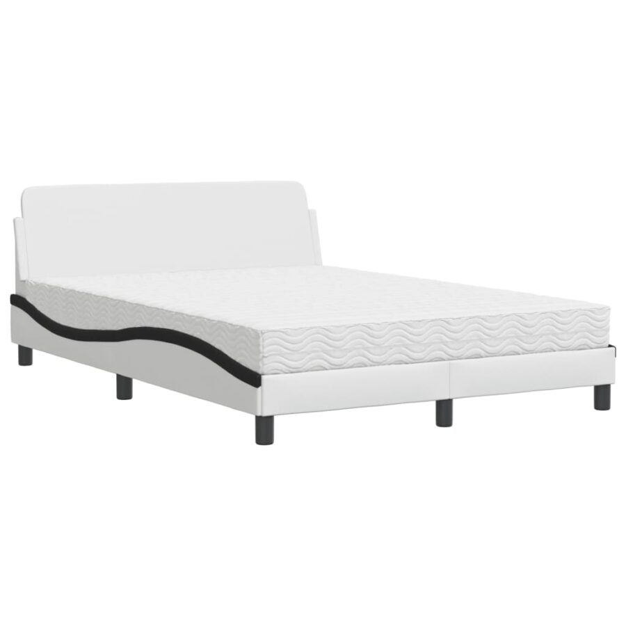 Bed met matras kunstleer wit en zwart 140x200 cm - Afbeelding 2