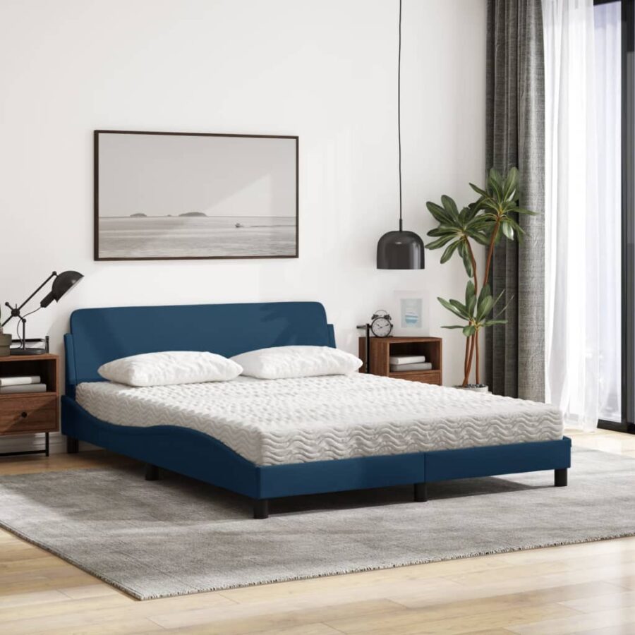 Bed met matras stof blauw 160x200 cm - Afbeelding 3