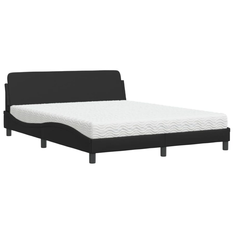 Bed met matras kunstleer zwart 160x200 cm - Afbeelding 2