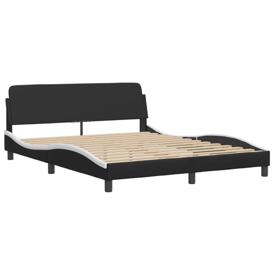 Bed met matras kunstleer zwart en wit 160x200 cm - Afbeelding 4