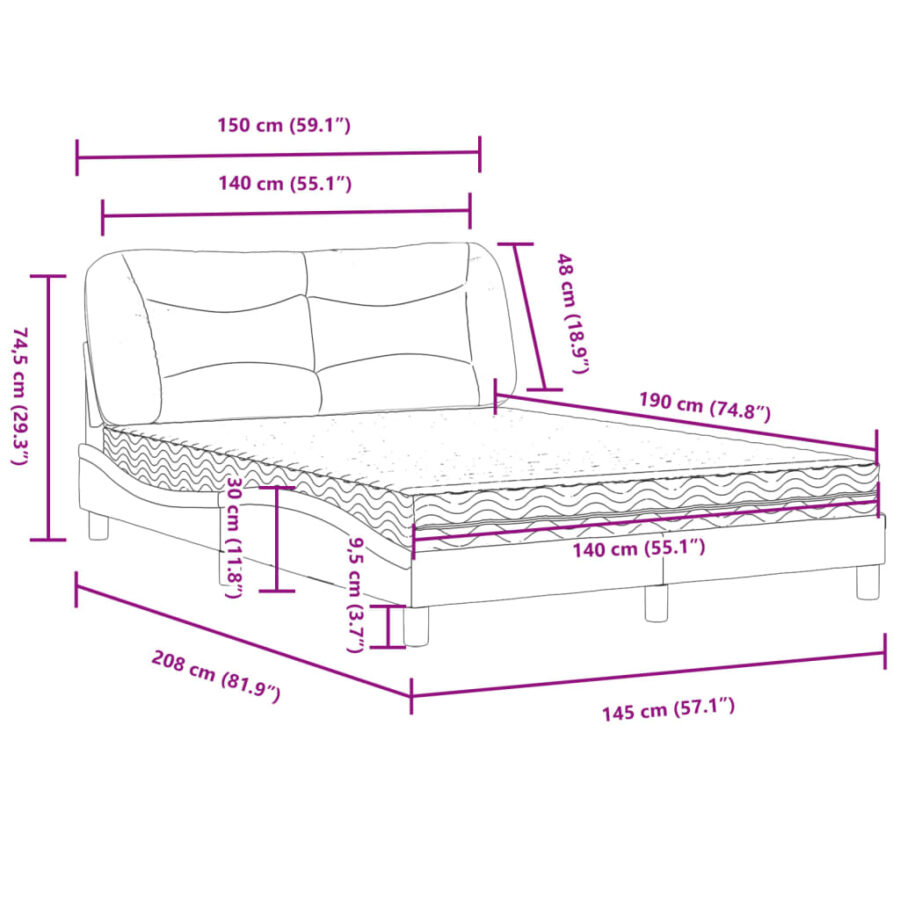 Bed met matras stof donkergrijs 140x190 cm - Afbeelding 11