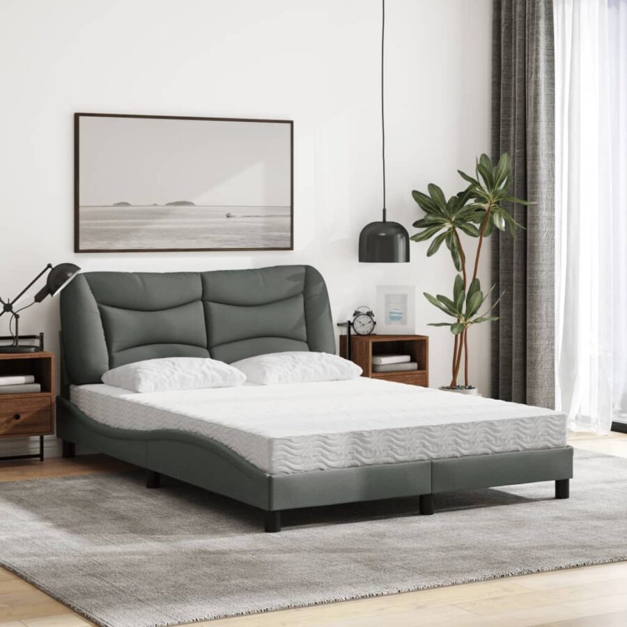 Bed met matras stof donkergrijs 140x200 cm - Afbeelding 3