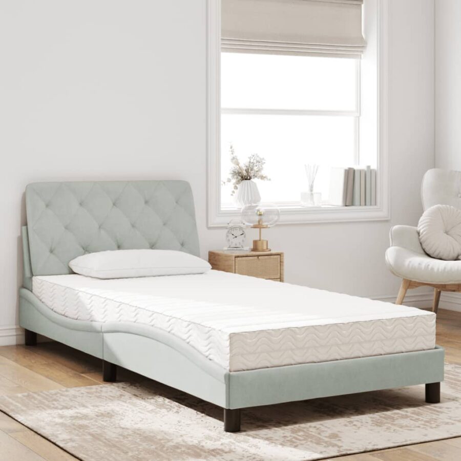 Bed met matras fluweel lichtgrijs 100x200 cm - Afbeelding 3