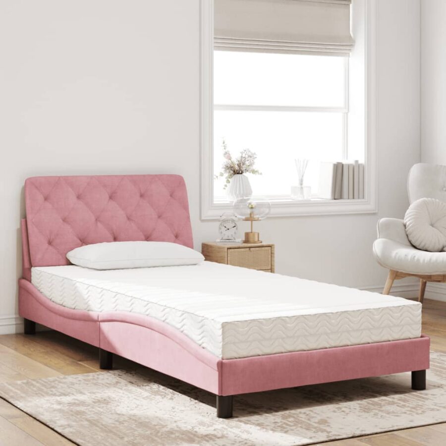 Bed met matras fluweel roze 100x200 cm - Afbeelding 3