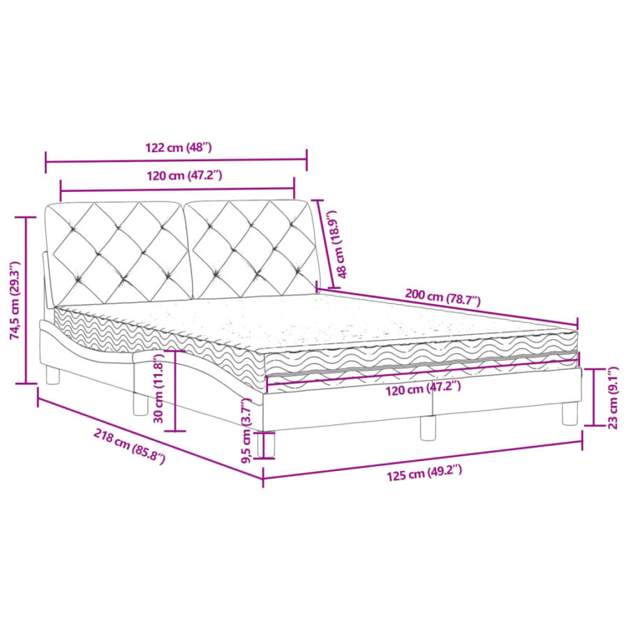 Bed met matras fluweel zwart 120x200 cm - Afbeelding 11