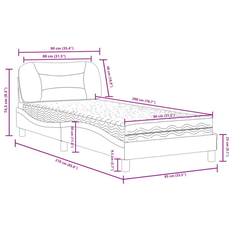 Bed met matras kunstleer wit 80x200 cm - Afbeelding 11