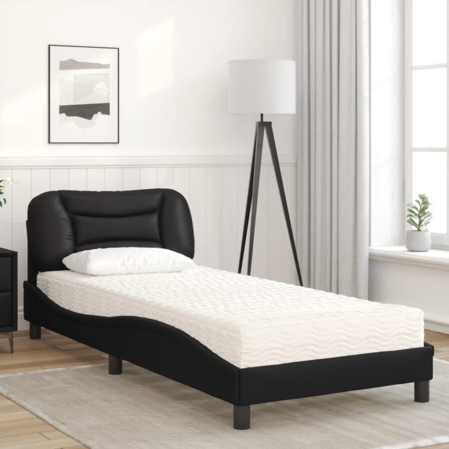 Bed met matras kunstleer zwart 90x190 cm - Afbeelding 3