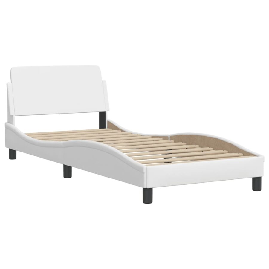 Bed met matras kunstleer wit 90x190 cm - Afbeelding 4