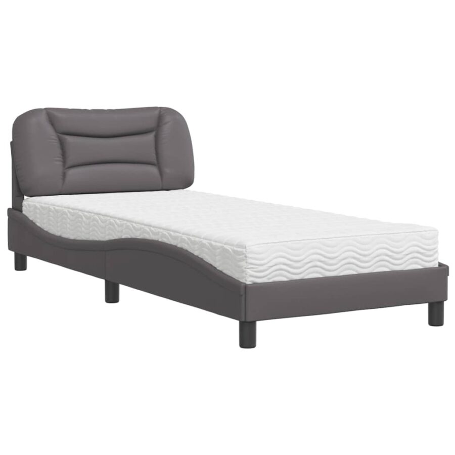 Bed met matras kunstleer grijs 90x190 cm - Afbeelding 2