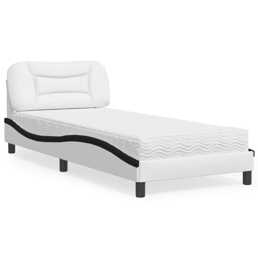 Bed met matras kunstleer zwart en wit 90x200 cm - Afbeelding 2