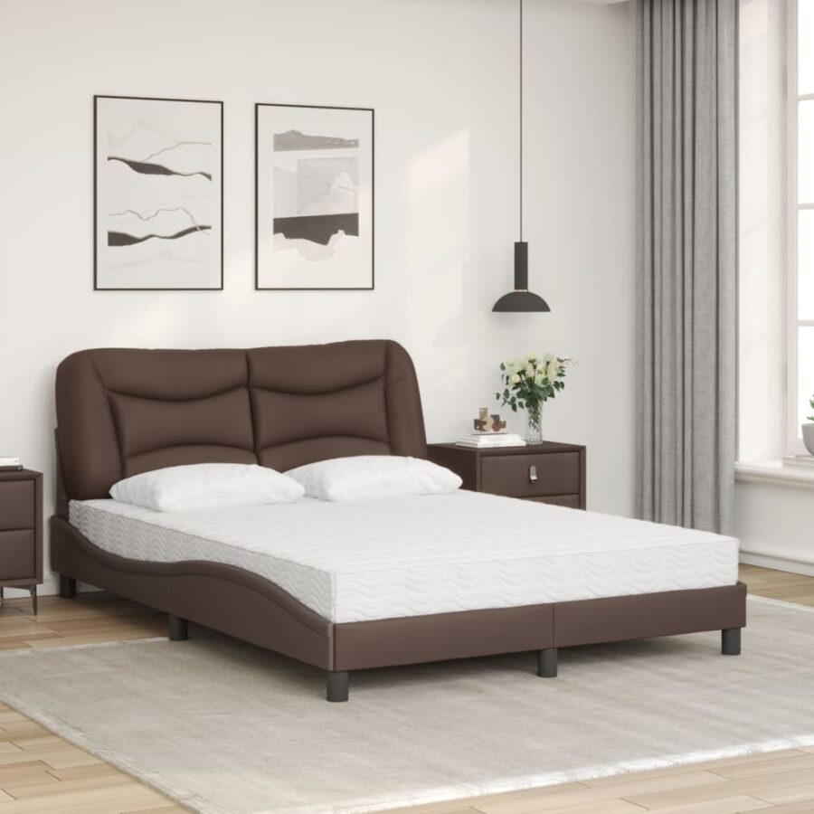 Bed met matras kunstleer bruin 120x200 cm - Afbeelding 3