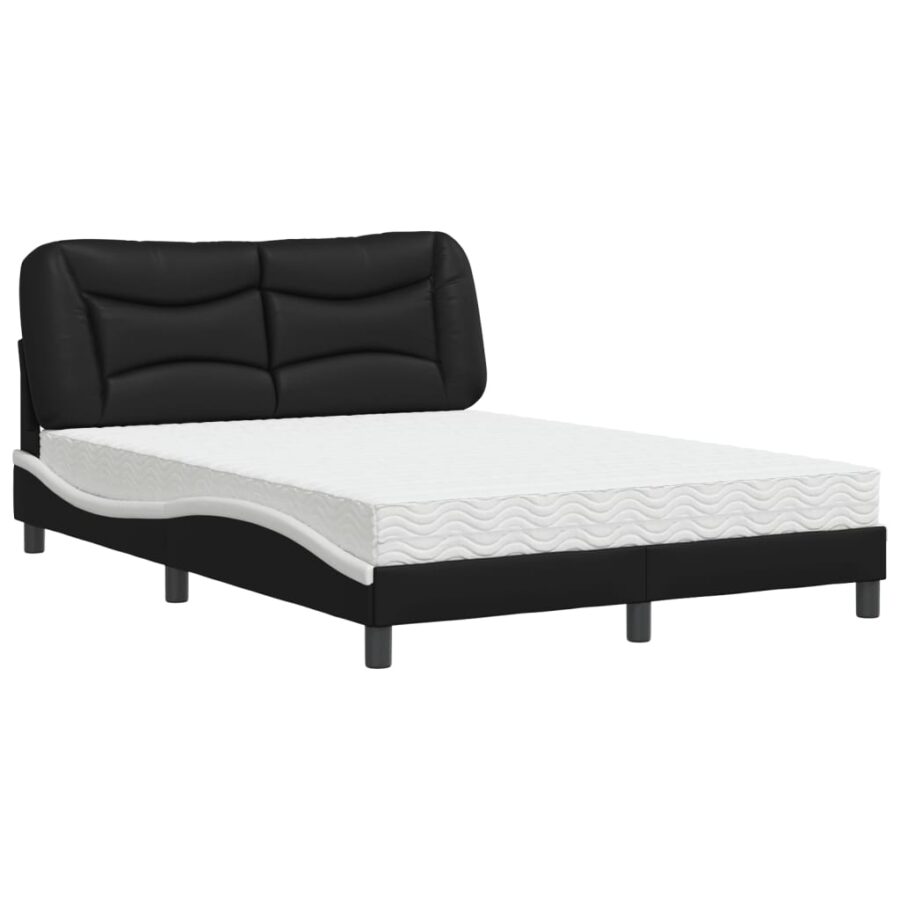 Bed met matras kunstleer zwart en wit 140x190 cm - Afbeelding 2