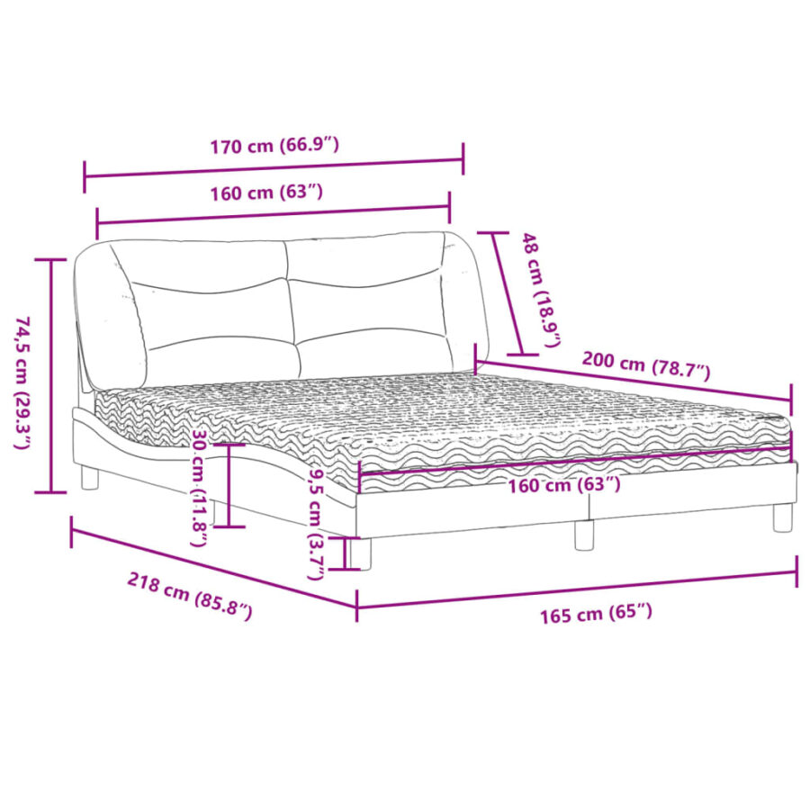 Bed met matras kunstleer cappuccinokleurig 160x200 cm - Afbeelding 11