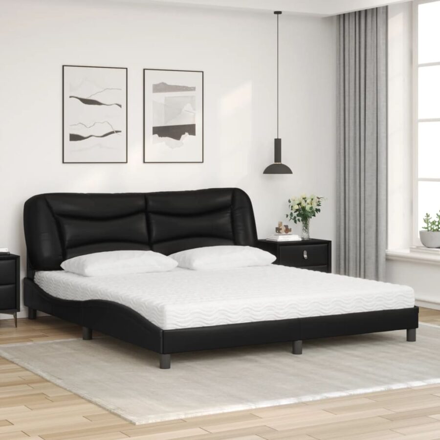 Bed met matras kunstleer zwart 180x200 cm - Afbeelding 3