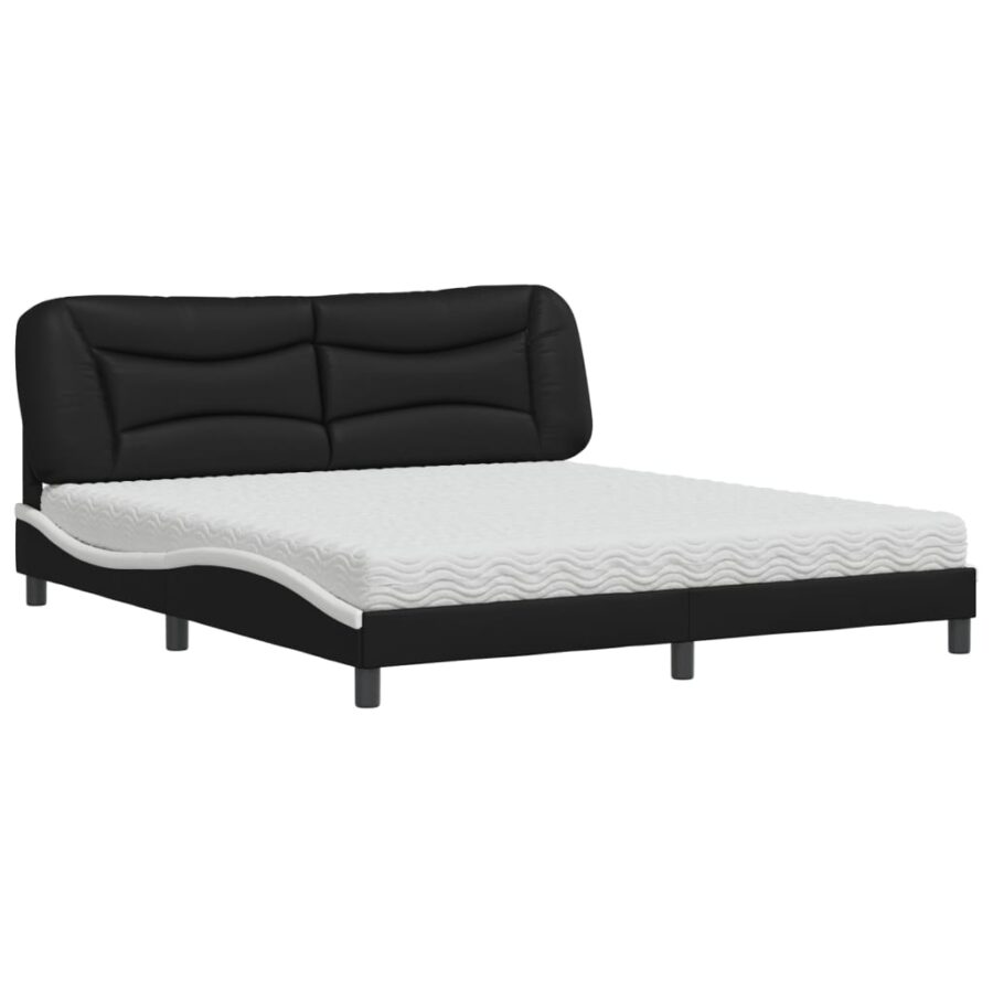 Bed met matras kunstleer zwart en wit 180x200 cm - Afbeelding 2