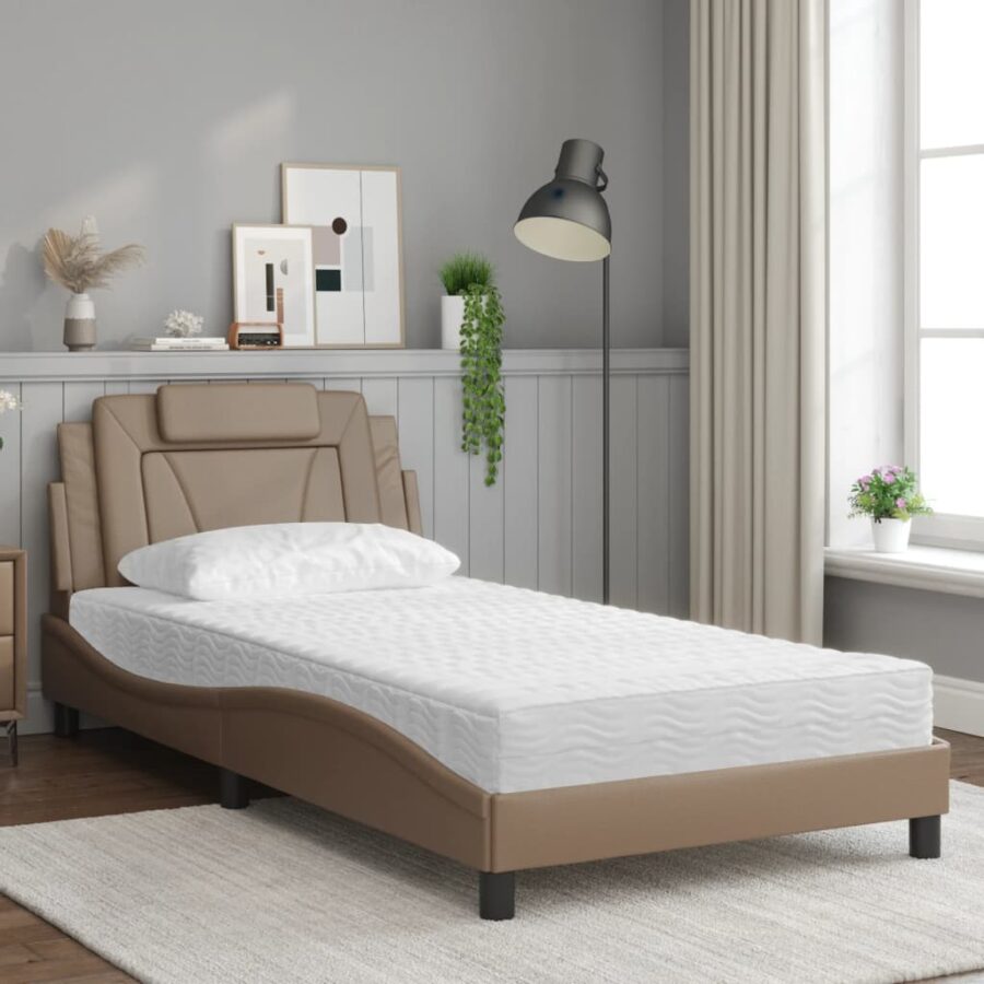 Bed met matras kunstleer cappuccinokleurig 100x200 cm - Afbeelding 3