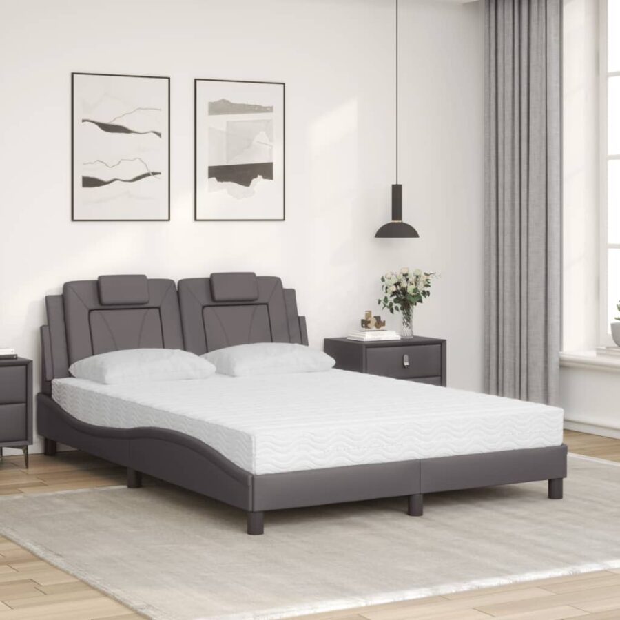 Bed met matras kunstleer grijs 120x200 cm - Afbeelding 3