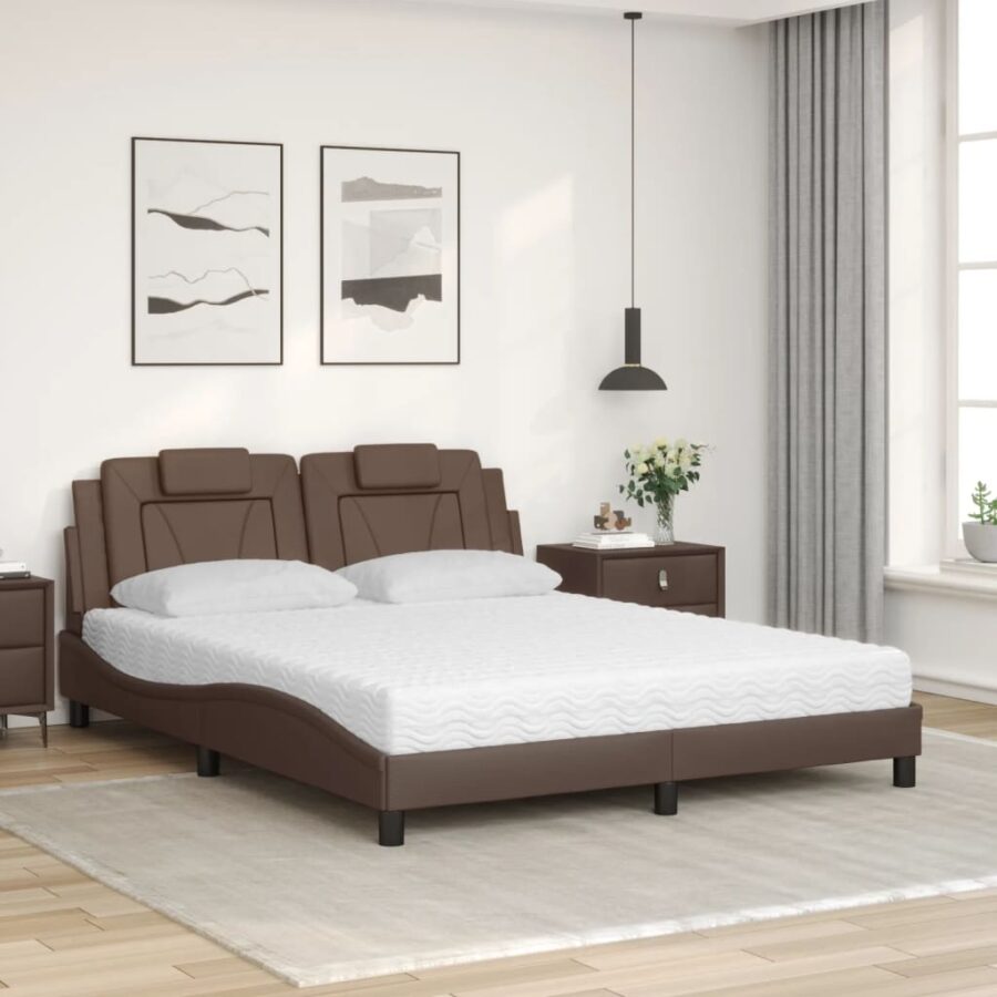 Bed met matras kunstleer bruin 160x200 cm - Afbeelding 3