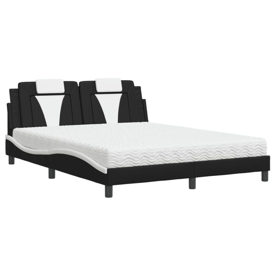 Bed met matras kunstleer zwart en wit 160x200 cm - Afbeelding 2