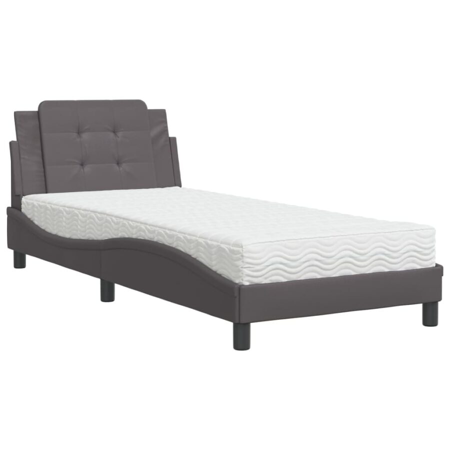 Bed met matras kunstleer grijs 80x200 cm - Afbeelding 2