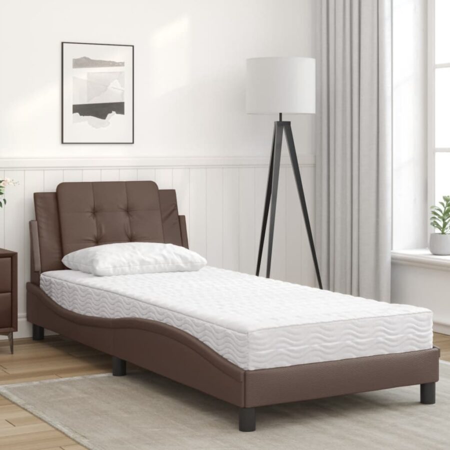 Bed met matras kunstleer bruin 100x200 cm - Afbeelding 3