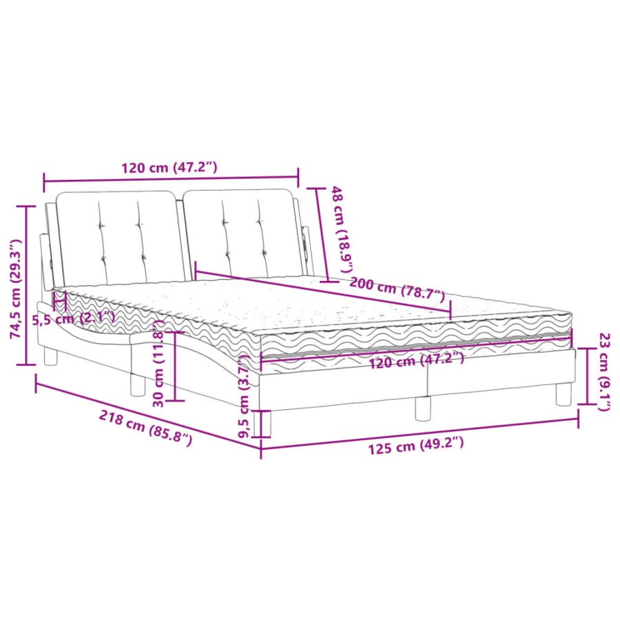 Bed met matras kunstleer zwart en wit 120x200 cm - Afbeelding 12