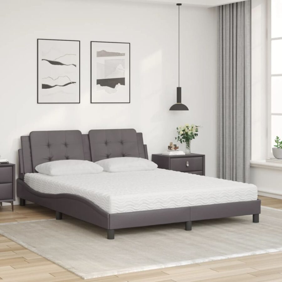 Bed met matras kunstleer grijs 160x200 cm - Afbeelding 3