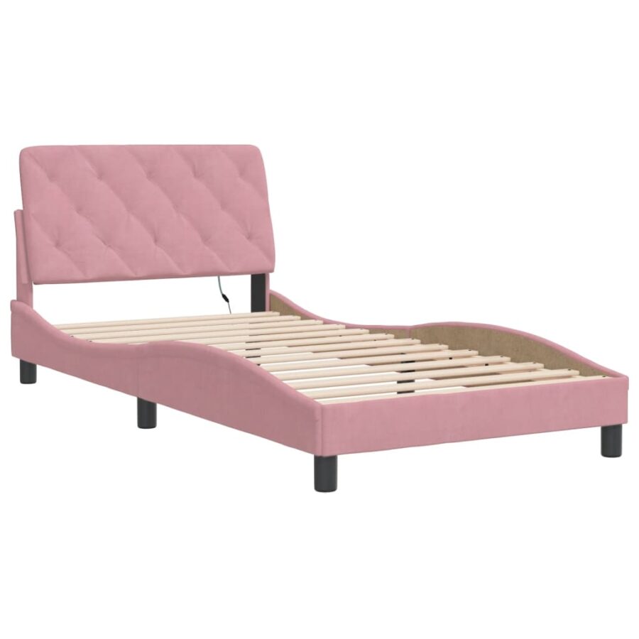 Bedframe met LED-verlichting fluweel roze 100x200 cm - Afbeelding 3