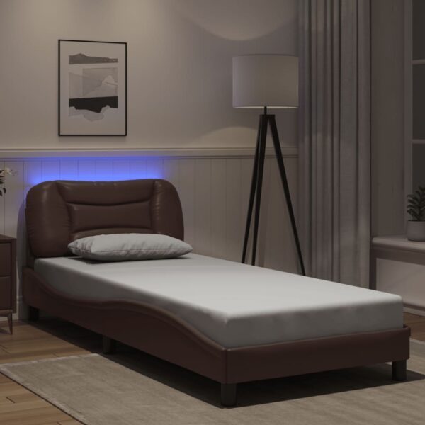 Bedframe met LED-verlichting kunstleer bruin 90x190 cm